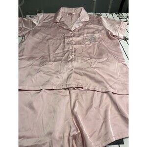 2pc Juicy Couture Pink Satiny Button Down Shirt Shorts Pajama Set Sz XL
